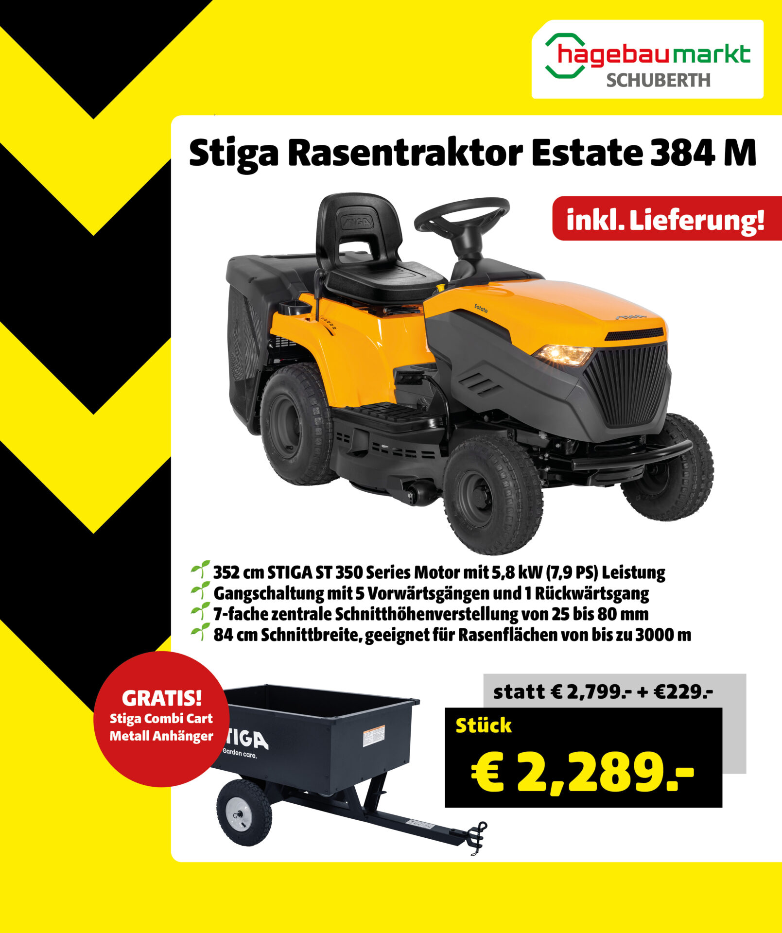 Stiga Benzin-Rasentraktor Estate 384M + GRATIS ANHÄNGER im Wert von 229,--