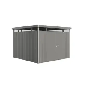 Biohort Gerätehaus »Highline«, BxHxT: 314,3 x 221 x 314,3 cm (Außenmaß), Gr. H6, quarzgrau-metallic mit Doppeltür