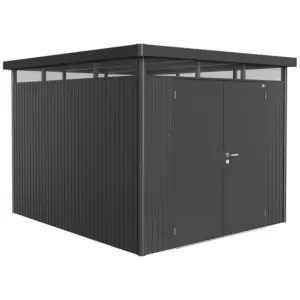 Biohort Gerätehaus »HighLine«, Stahl, BxHxT: 275 x 222 x 315 cm (Außenmaße inkl. Dachüberstand), dunkelgrau mit Doppeltür