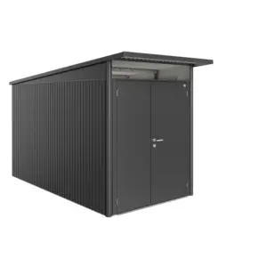 Biohort Gerätehaus »AvantGarde®«, Stahl, BxHxT: 174 x 222 x 334 cm (Außenmaße inkl. Dachüberstand), dunkelgrau mit Doppeltür