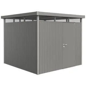 Biohort Gerätehaus »HighLine«, Stahl, BxHxT: 275 x 222 x 275 cm (Außenmaße inkl. Dachüberstand), quarzgrau mit Einfachtür
