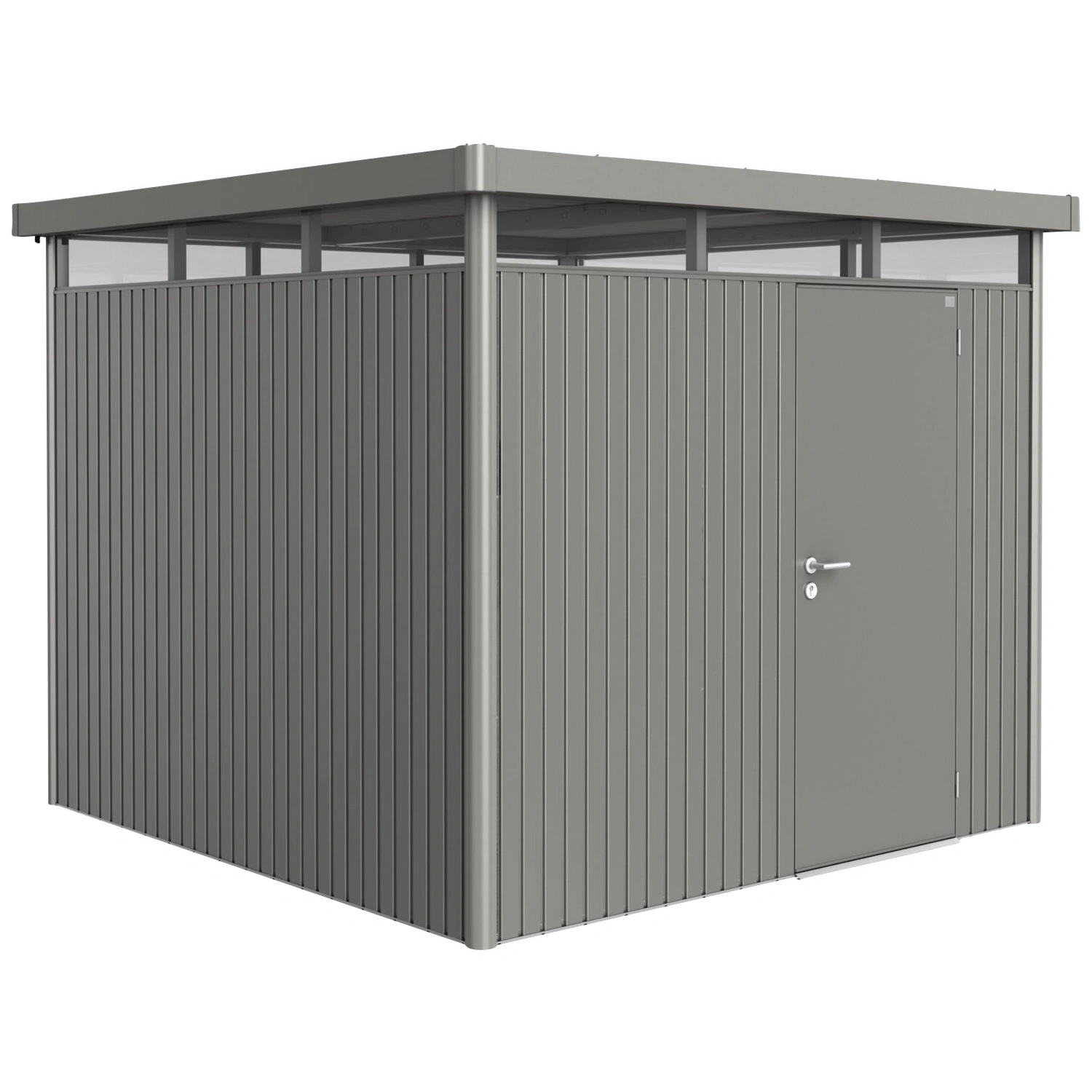 Biohort Gerätehaus »HighLine«, Stahl, BxHxT: 275 x 222 x 275 cm (Außenmaße inkl. Dachüberstand), quarzgrau mit Einfachtür