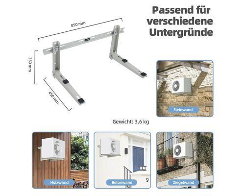 Wandhalterung Be Cool für Klima Split Geräte der Klasse 12.000BTU BC12SKWH, belastbar bis 160 kg – Bild 3